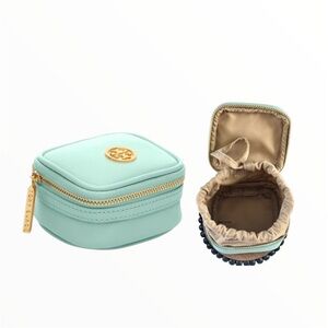 Tory Burch Aqua Blue Mini Jewelry & Accessories Travel Bag Case Zip-Up Bag